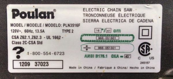 Chainsaw Poulan Electric 3.5hp - Image 3